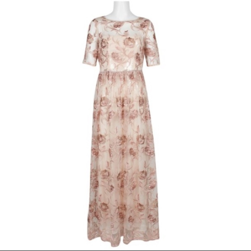 Adrianna Papell Short Sleeve Sequin Gown SZ 8 NWT